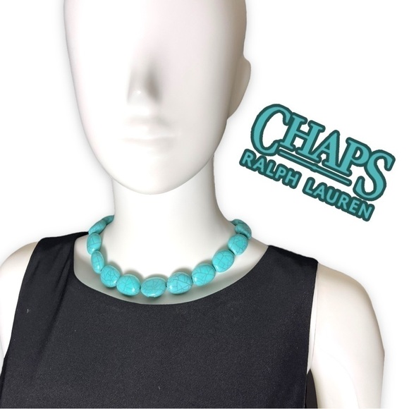 💍 CHAPS by Ralph Lauren Faux Turquoise Simplistic Bead Necklace 20” - Picture 1 of 12
